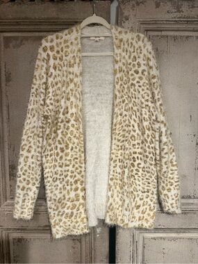 Cozy Open-Front Leopard Cardigan - Cream with Gold Spots